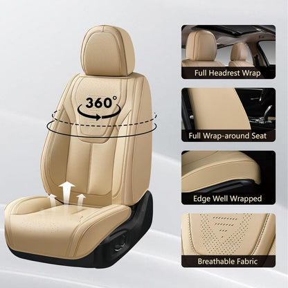 FLORICH Car Seat Covers, Brown Leather Seat Covers for Cars, Faux Nappa Leather Automotive Seat Protectors, Car Seat Cushions Universal Fit for Most Sedans SUVs Trucks - Brown
