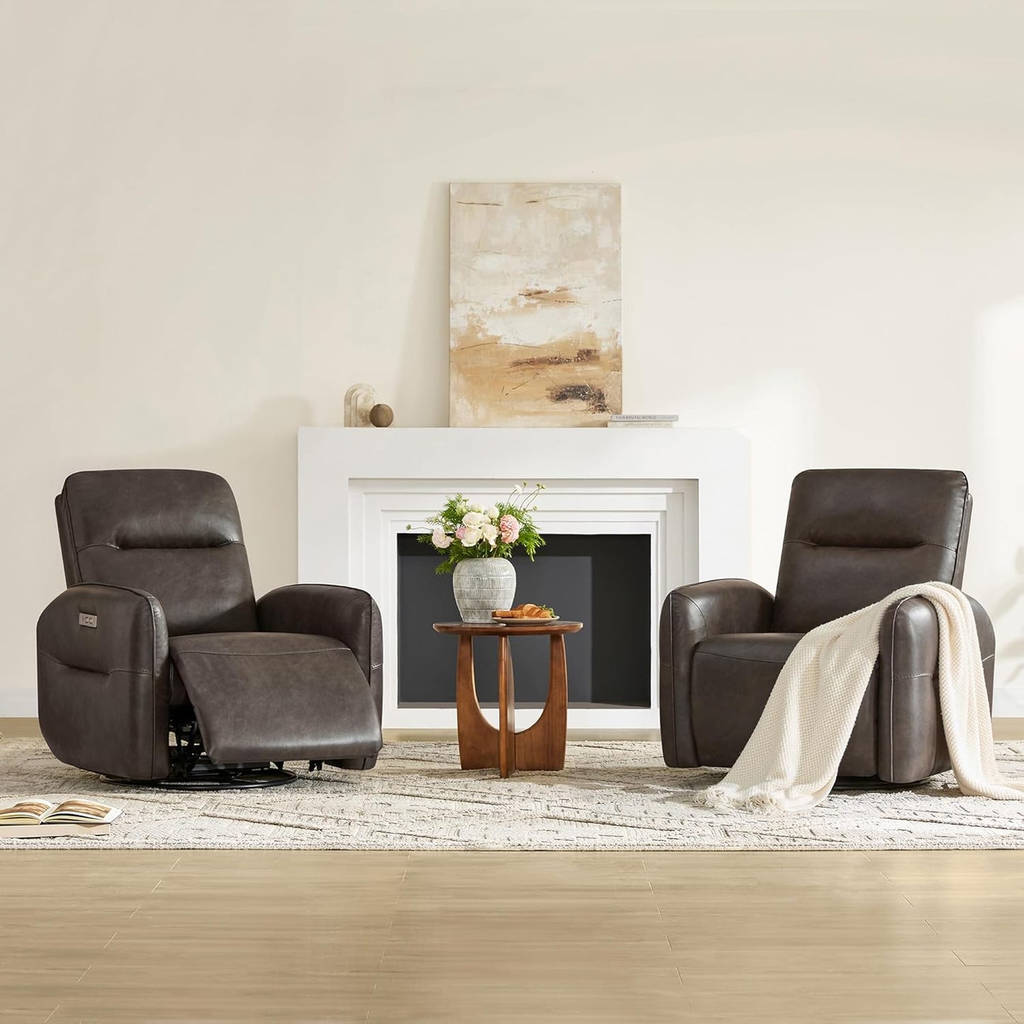 CHITA Power Recliner Chair, Faux Leather Swivel Glider for Adults, Electric Nursery Rocking Chair with USB & Type-C Charging for Living Room, Bedroom, Chocolate Brown