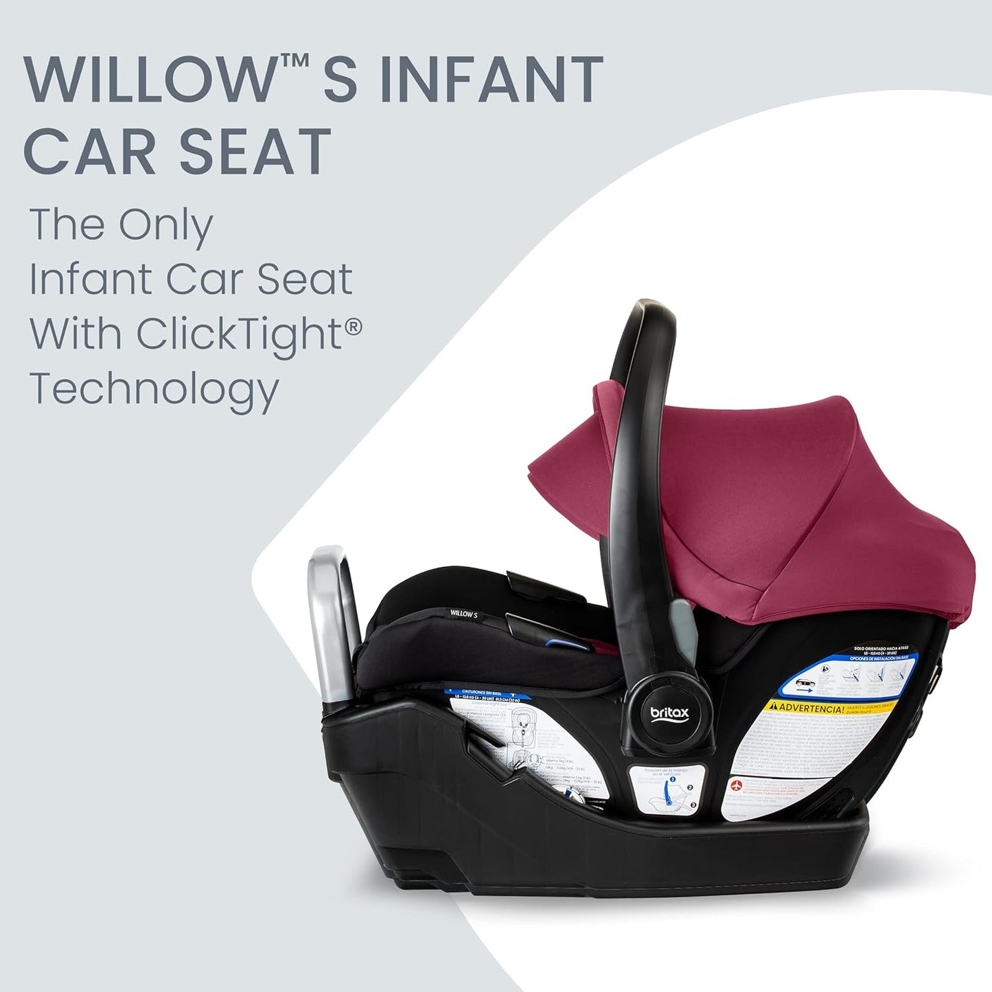 Britax Willow SC Infant Car Seat, Rear Facing Car Seat with Alpine Base, ClickTight Technology, RightSize System, Pindot Stone