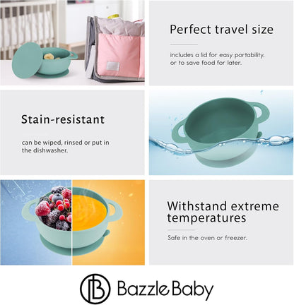 Bazzle Baby Silicone Suction Bowls with Suction Lid and Spoon | 3-piece set | BPA Free Silicone | Perfect for 4-36 Months.