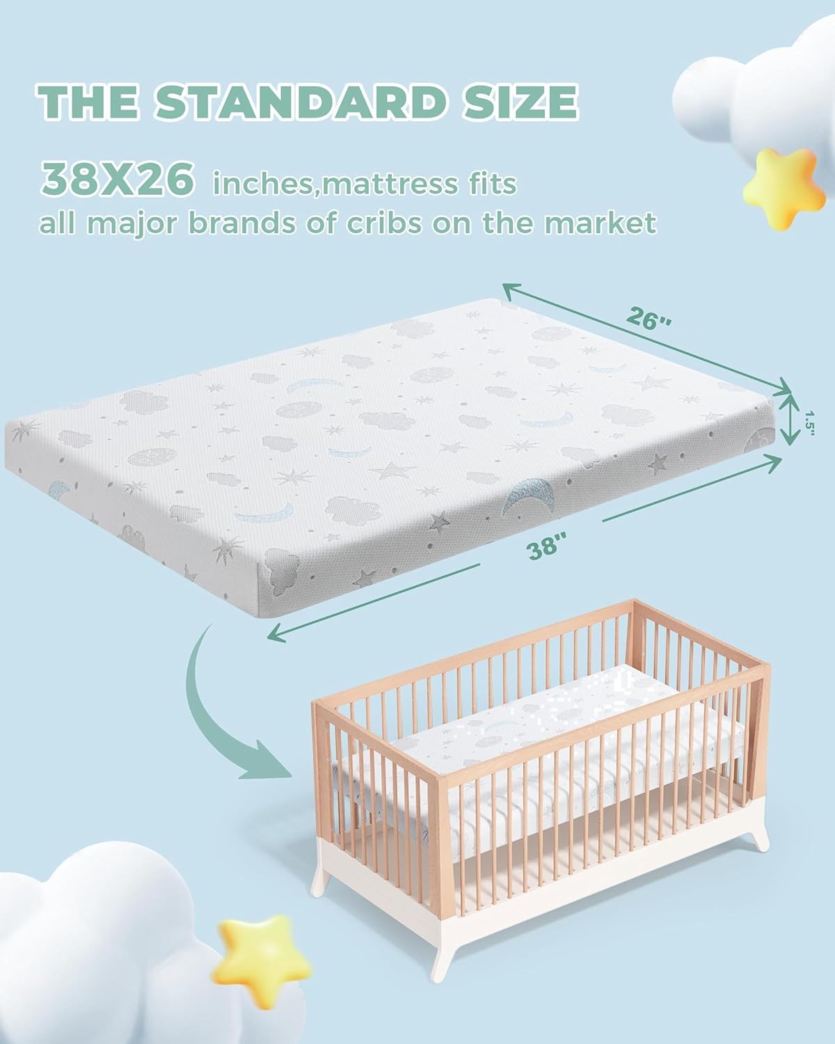 Pack and Play Mattress 38x26'' Breathable Soft Plush Memory Foam for Baby Toddler Travel Includes Removable Washable Cover Fits Play Pen Playard Pack n Play Mattress Topper Pad