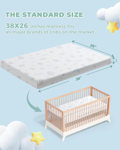 Pack and Play Mattress 38x26'' Breathable Soft Plush Memory Foam for Baby Toddler Travel Includes Removable Washable Cover Fits Play Pen Playard Pack n Play Mattress Topper Pad