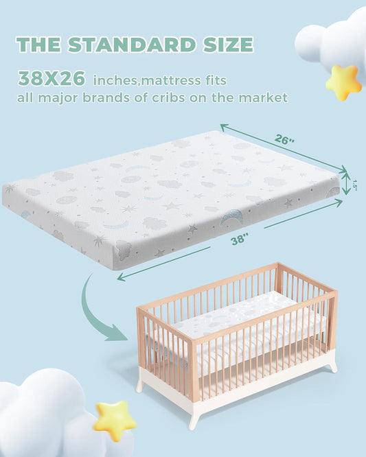 Pack and Play Mattress 38x26'' Breathable Soft Plush Memory Foam for Baby Toddler Travel Includes Removable Washable Cover Fits Play Pen Playard Pack n Play Mattress Topper Pad
