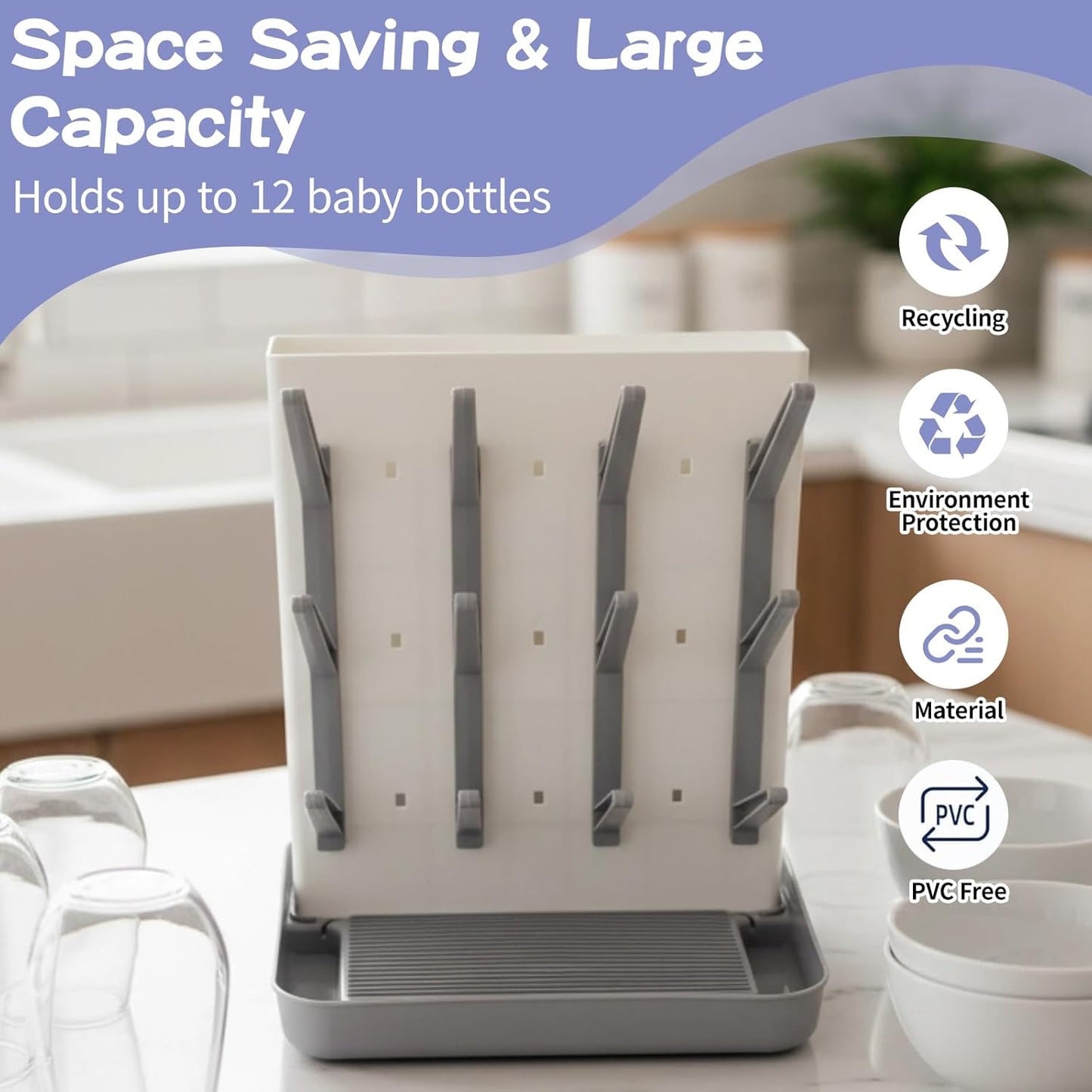 Baby Bottle Drying Rack for Countertop – Space-Saving Baby Bottle Holder for Drying Bottles, Nipples, Pump Parts & Accessories Ideal for Breastfeeding & Newborn Essentials Storage