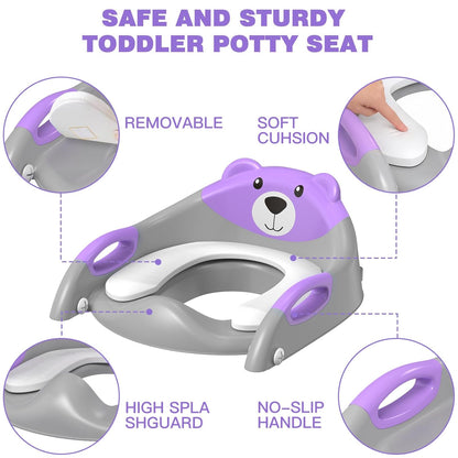 Potty Training Seat, SKYROKU Upgrade Toddler Toilet Seat for Kids Boys Girls, 2 in 1 Potty Training Toilet, Splash Guard Anti-Slip Pad Step Stool,New Sector-Shape Stabilized Base (8899+Grey)