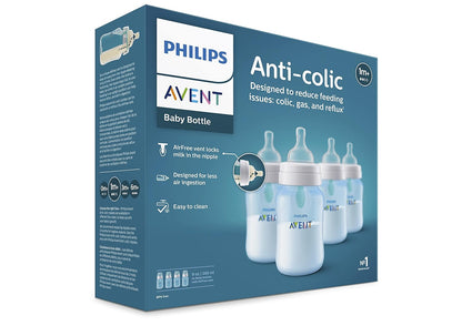 Philips Avent Anti-Colic Bottle with AirFree Vent, 4oz, with Flow 1 Nipples, 0m+, 4pk, Clear, SCY701/04