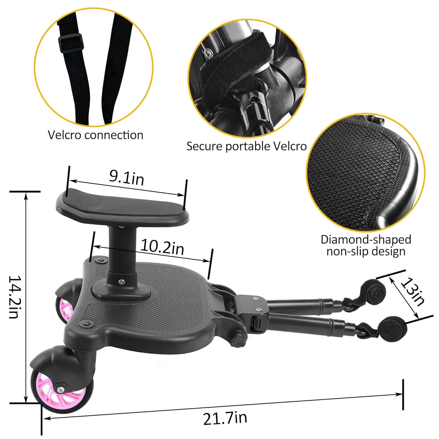 2026 New-Universal Stroller Board with Detachable Seat, 2in1 Sit and Stand Stroller Connectors for Most Strollers, Holds Children Up to 55 LBs Stroller Standing Board(Black)