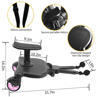 2026 New-Universal Stroller Board with Detachable Seat, 2in1 Sit and Stand Stroller Connectors for Most Strollers, Holds Children Up to 55 LBs Stroller Standing Board(Black)