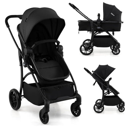 INFANS 2 in 1 Baby Stroller, Convertible Stroller with Bassinet Reversible Seat Adjustable Backrest Canopy One Hand Fold, Compact Toddler Pushchair for Kids Infants Newborns 0-36 Months