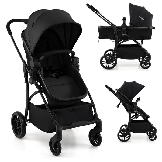 INFANS 2 in 1 Baby Stroller, Convertible Stroller with Bassinet Reversible Seat Adjustable Backrest Canopy One Hand Fold, Compact Toddler Pushchair for Kids Infants Newborns 0-36 Months