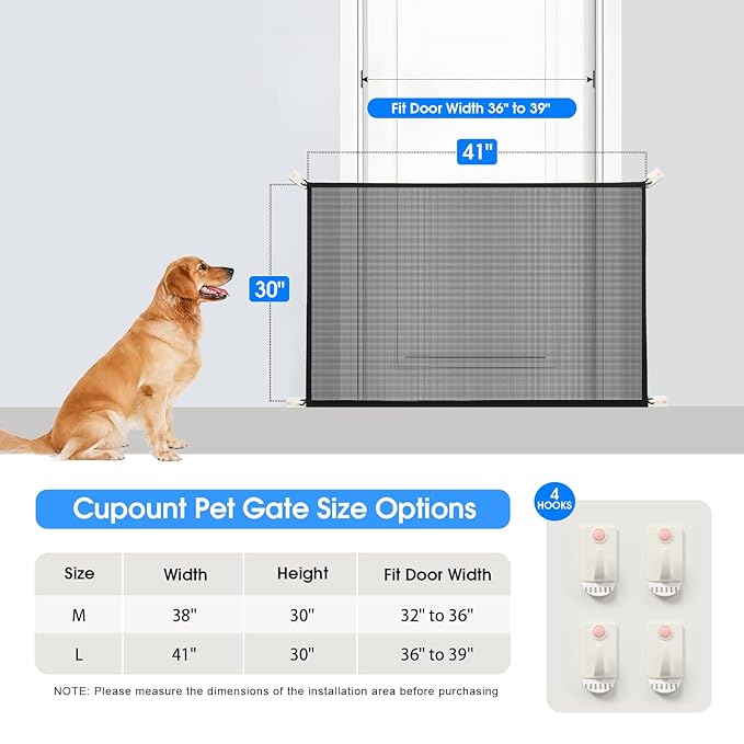 Cupount Baby Gate for Stairs - Dog Gate Indoor Mesh Pet Gates for Doorways (Black, 30" H x 41" W)