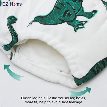 EZ Moms 6 Packs Absorption Toddler Potty Training Underwear for Boys 100% Cotton Toilet Training Pants 1T Leakproof Reusable Kid Confident Toddler Panties Dinosaur Pee Pants with Potty Sticker Chart