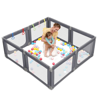 Dripex Baby Playpen, 47"x47" Small Playpen for Babies, Enhanced Safety Baby Play Yard for Indoor & Outdoor, Infant Play Pen with Soft Breathable Visible Mesh, Anti-Fall Design & Easy Setup, Grey