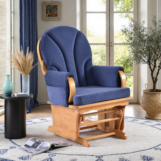 Rustic Rubber Wood Glider and Ottoman Set, Nursery Glider Chair for Breastfeeding and Relaxing, Comfortable Rocking Chair for Living Room and Bedroom（Tan）