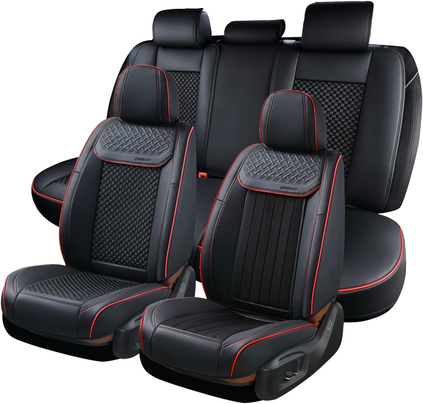Coverado Leather Seat Covers for Car, Waterproof Car Seat Covers Full Set, 2 in 1 Conversions Car Seat Cover Protector Car Accessories Universal Fit for Most Cars SUVs and Trucks Beige