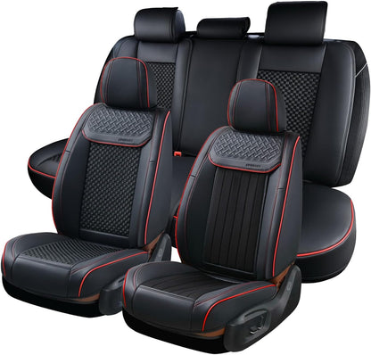 Coverado Leather Seat Covers for Car, Waterproof Car Seat Covers Full Set, 2 in 1 Conversions Car Seat Cover Protector Car Accessories Universal Fit for Most Cars SUVs and Trucks Beige