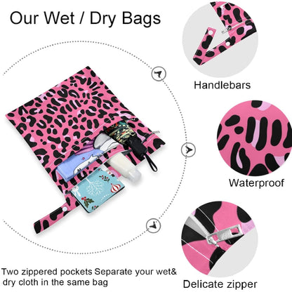 visesunny Yellow Dinosaurs Volcano and Palm Tree 2Pcs Wet Bag with Zippered Pockets Washable Reusable Roomy for Travel,Beach,Pool,Daycare,Stroller,Diapers,Dirty Gym Clothes, Wet Swimsuits, Toiletries