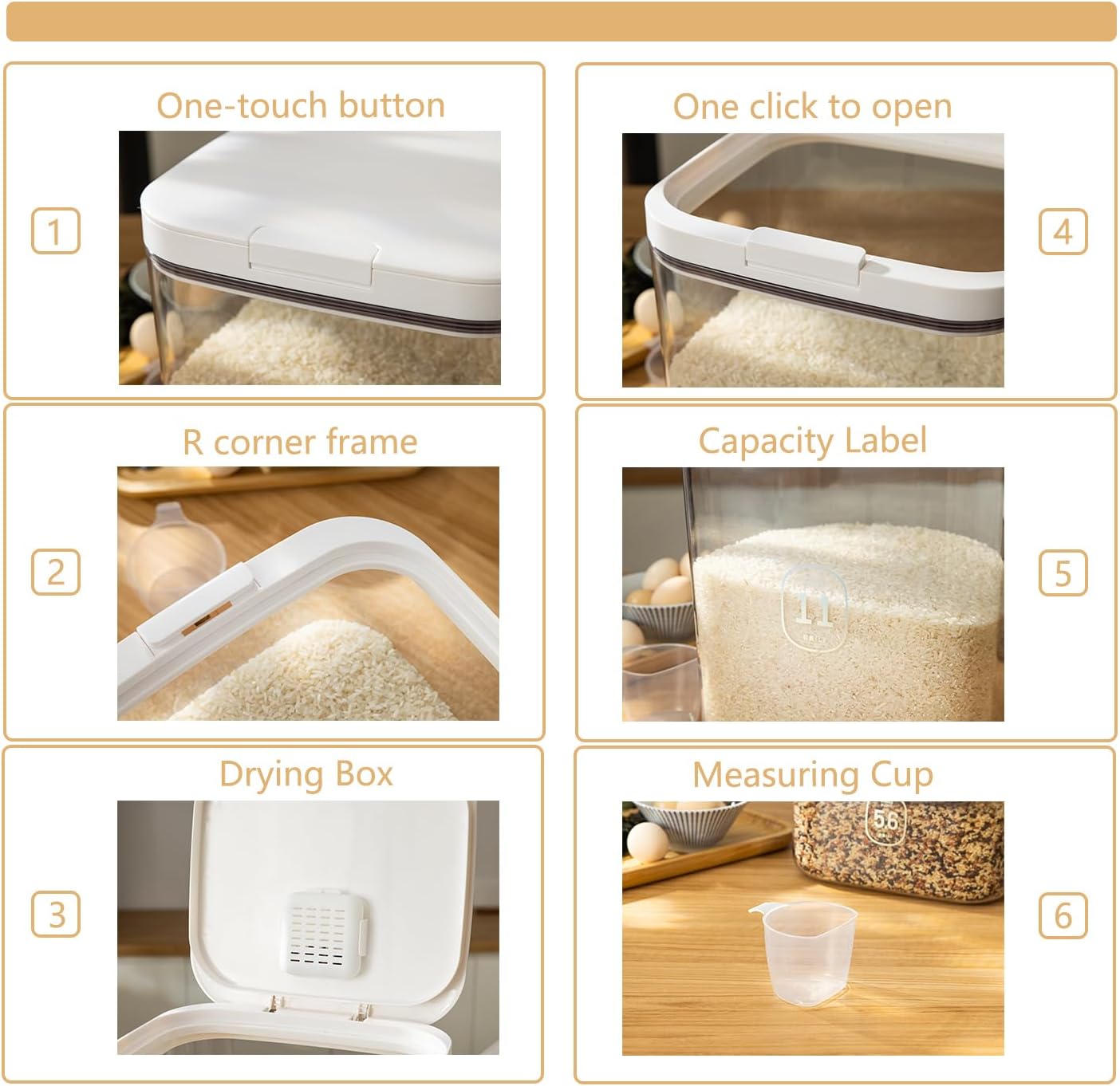 Flour Container - 5.5 L /5.81qt/5kg Large Flour Dispenser Keep Your Flour Fresh and Dry Easily with Kitchen Essential