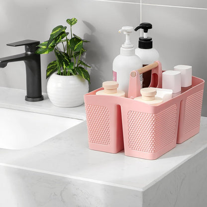 rejomiik Portable Shower Caddy Basket Plastic Cleaning Caddy Organizer Storage Tote with Handle for Bathroom, College, Dorm Room Essentials, White