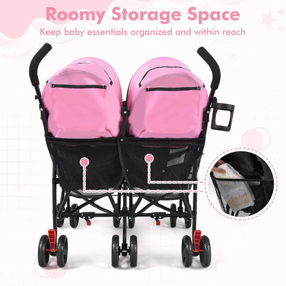 BABY JOY Double Umbrella Stroller, Lightweight Travel Side by Side Twin Stroller with Large Storage, Cup Holder, 5-Point Safety Harness, Adjustable Canopy & Compact Fold for Infant and Toddler (Black)