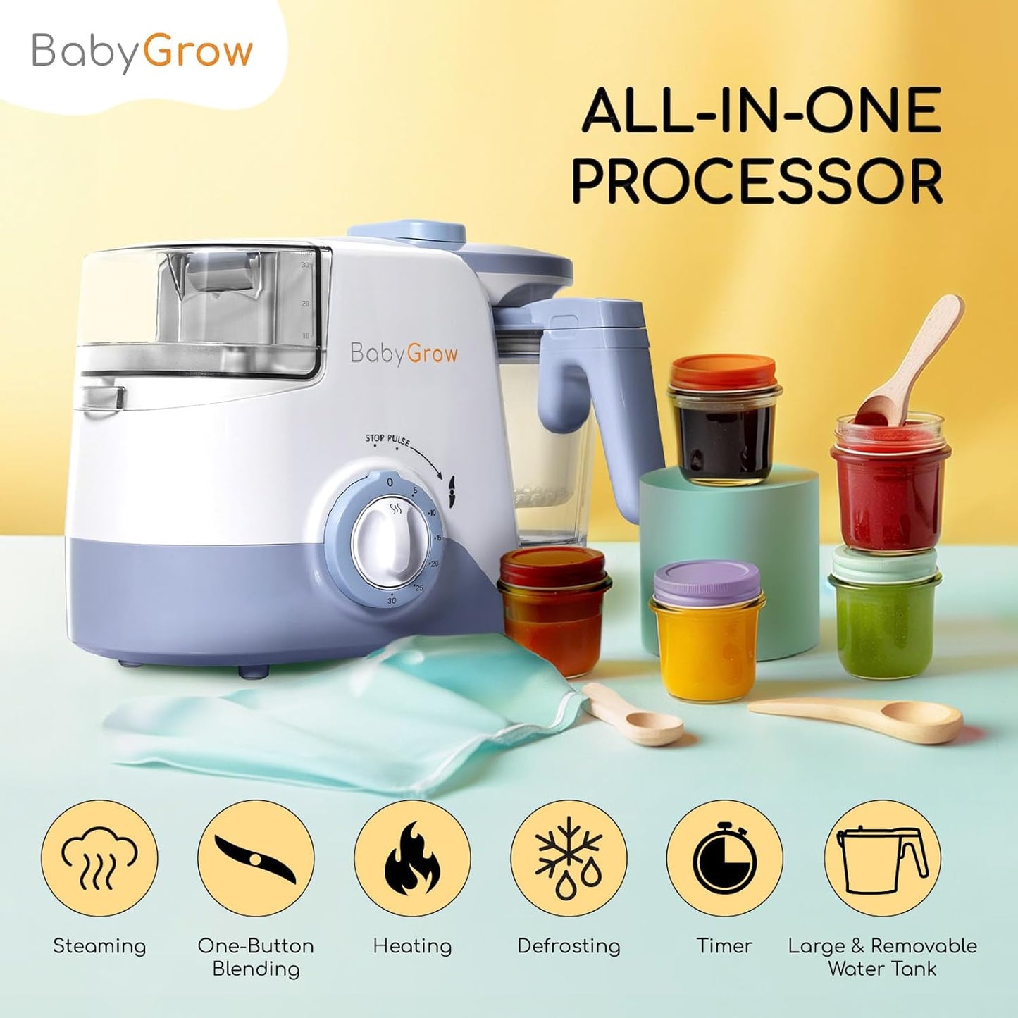 BabyGrow Baby Food Maker Steamer and Blender Baby Food Processor Steamer Puree Blender All-in-one Puree Machine Baby Food Warmer Mills Machine BPA-Free - Purple