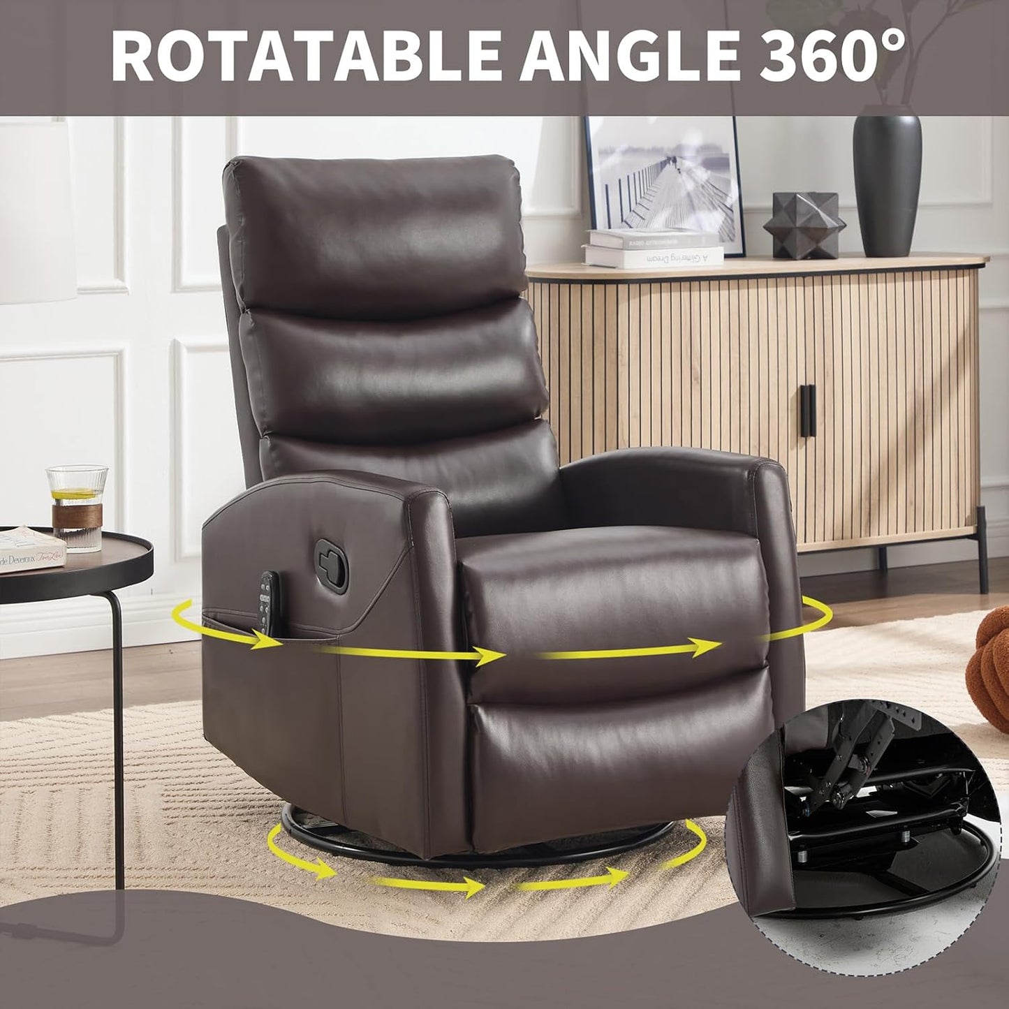 Massage Chair Recliner with Heat, Swivel Rocking Chair Recliner with High Back, Manual Nursery Recliners for Adults,Small Recliner Chair for Small Spaces, Living Room Bedroom, Fabric (Blue Green)