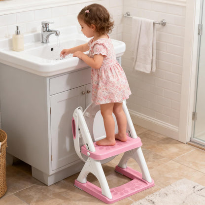 Potty Training Seat, SKYROKU Upgrade Toddler Toilet Seat for Kids Boys Girls, 2 in 1 Potty Training Toilet, Splash Guard Anti-Slip Pad Step Stool,New Sector-Shape Stabilized Base (8899+Grey)