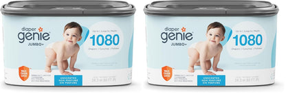 The Diaper Genie Jumbo+ Square Refill, with continuous film, can hold up to 1080 newborn-sized diapers per refill.