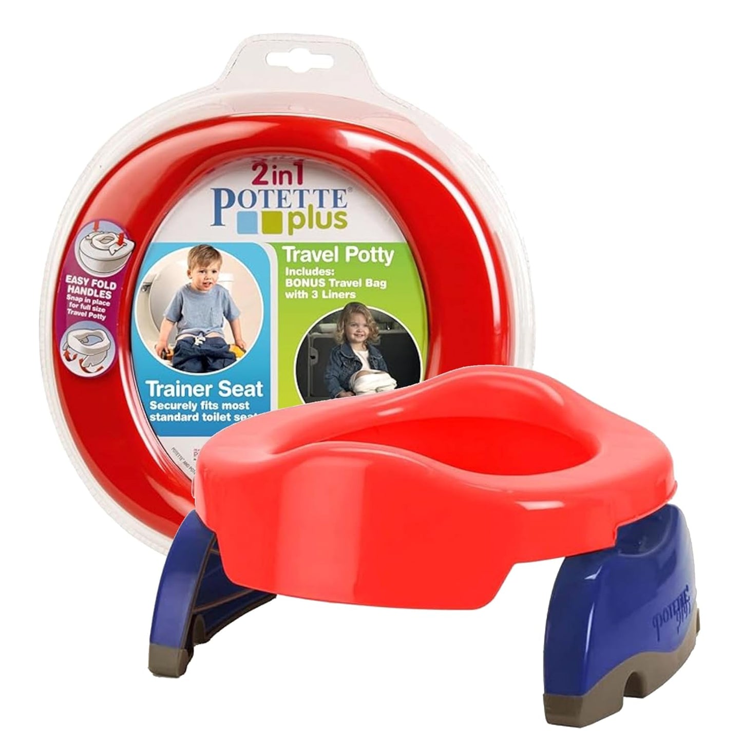 Kalencom Potette Plus 2-in-1 Travel Potty and Trainer Seat - Dual-Purpose Potty Training Toilet Seat - Portable Potty for Toddler Travel - with Durable, Lock-in Legs and Splash Guard - Pastel Mint