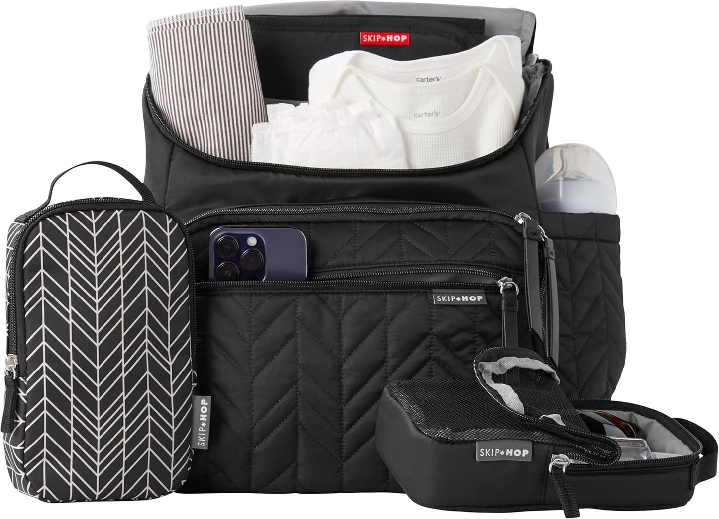 Skip Hop Diaper Bag Backpack: Forma, Multi-Function Baby Travel Bag with Changing Pad & Stroller Attachment, Jet Black