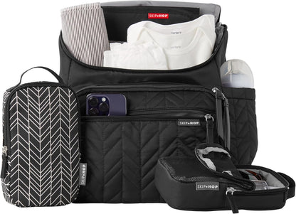 Skip Hop Diaper Bag Backpack: Forma, Multi-Function Baby Travel Bag with Changing Pad & Stroller Attachment, Jet Black