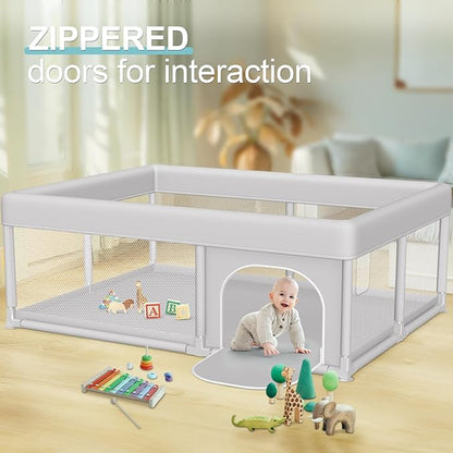 Hiaksedt Large Baby Playpen 65x50 Inch, PlayPen for Babies and Toddlers, Sturdy Safety Play Yard for Indoor & Outdoor with Zipper Gate