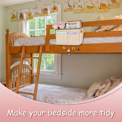 Bedside Storage Organizer 5 Pockets with 4 Hooks Hanging Storage Bag for Headboards/Bunk Bed (Pink)