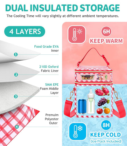 PIIOSER Breastmilk Cooler Bag with Ice Pack Fits 6 Baby Bottles Up to 9 Ounce, Insulated Baby Bottle Tote Bags, Double Layer Waterproof Leak-Proof with Shoulder Strap for Nursing & Working Mom (Grey)