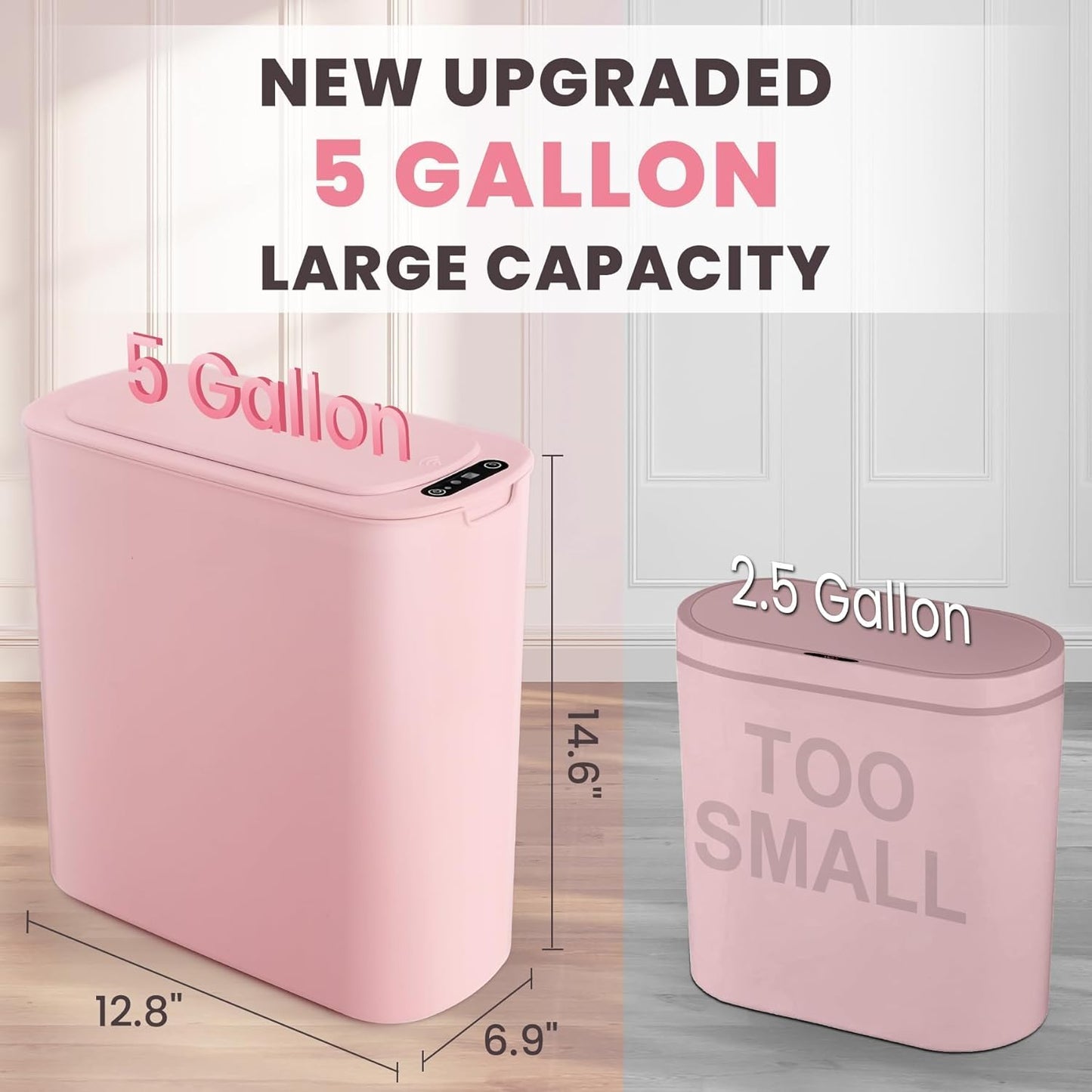 Cesun Motion Sensor Trash Can, 5 Gallon Automatic Bathroom Garbage Can with Lid, Touchless Smart Plastic Slim Wastebasket for Bathroom, Office, rv, Bedroom, Living Room, White