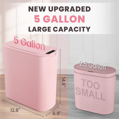 Cesun Motion Sensor Trash Can, 5 Gallon Automatic Bathroom Garbage Can with Lid, Touchless Smart Plastic Slim Wastebasket for Bathroom, Office, rv, Bedroom, Living Room, White