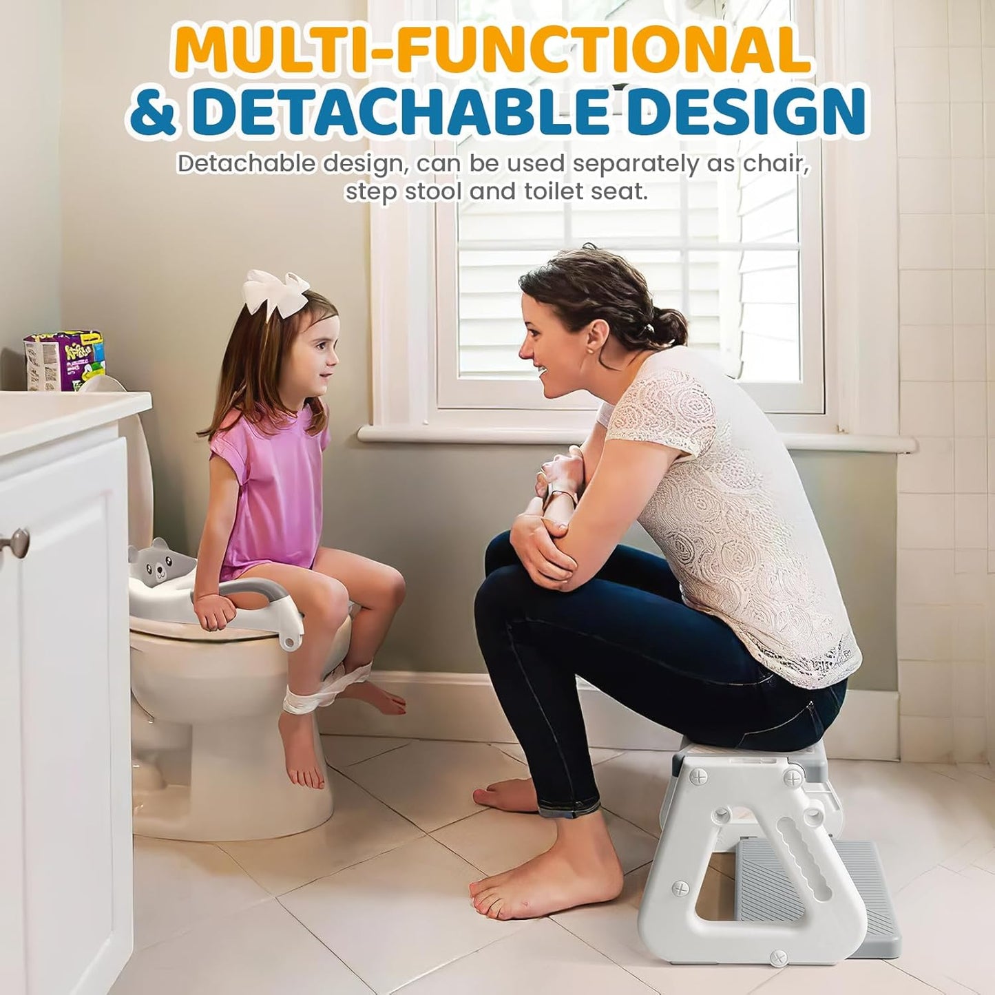 Orzbow Potty Training Seat | Upgrade Toddler Potty Training Toilet with Step Stool, 2-in-1 Stability Toilet Seat for Boys Girls | with Splash Guard, Anti-Slip Pad, Ladder, and Height Adjustable, Pink