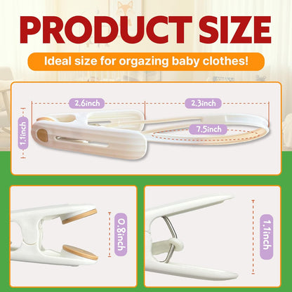 HASHI Baby Clothes & Pants Clips, Non-Slip Hanger Clips with Strong Grip, Space-Saving Organizer for Baby & Toddler Laundry, Closet, Socks, Stroller, Travel & Drying Rack (60, Standard)