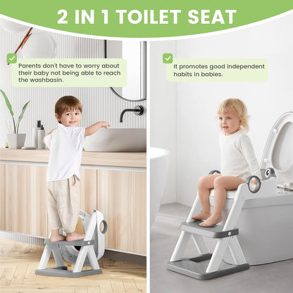 COOSEYA Frog Toilet Seat, Potty Training Seat for Toddler, Upgrade Potty Training 2 in 1 Toddler Toilet Seat for Boys Girls,Waterproof Soft Mat Non-Slip Step Stool