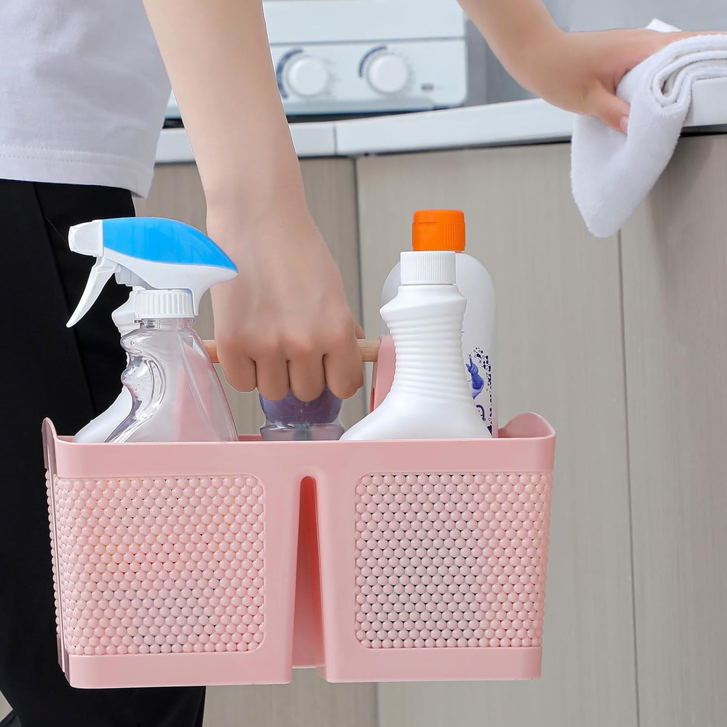 rejomiik Portable Shower Caddy Basket Plastic Cleaning Caddy Organizer Storage Tote with Handle for Bathroom, College, Dorm Room Essentials, White