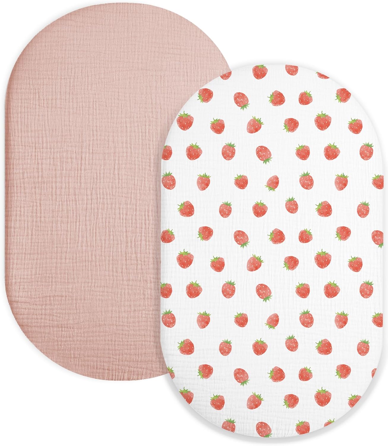 Muslin Bedside Bassinet Sheets 2 Pack, 33x20 Fitted Ultra Soft & Breathable Bedside Sleeper Sheets, Ideal for Baby Girl and Boy, Perfect for Newborns (Hopping Bunnies & Beige)