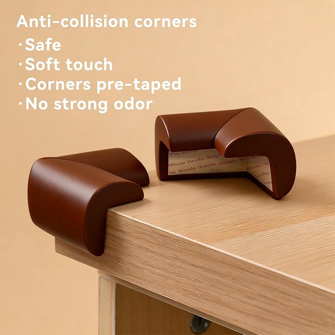 Furniture Edge Corner Protector (16.7ft Edge 8 Corners), Baby Proof Bumper Guards, Soft NBR Safety Pre-Taped Rubber Foam for Table, Desk, Fireplace (Brown)