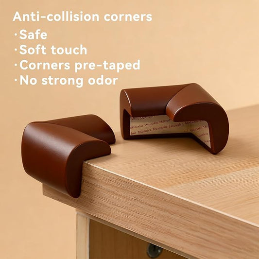 Furniture Edge Corner Protector (16.7ft Edge 8 Corners), Baby Proof Bumper Guards, Soft NBR Safety Pre-Taped Rubber Foam for Table, Desk, Fireplace (Brown)
