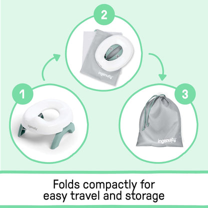 Ingenuity My Travel Potty, 2-in-1 Baby and Toddler Portable Potty Seat & Potty Ring, Lightweight Foldable, Includes Travel Bag & 3 Disposable Liners, Neutral