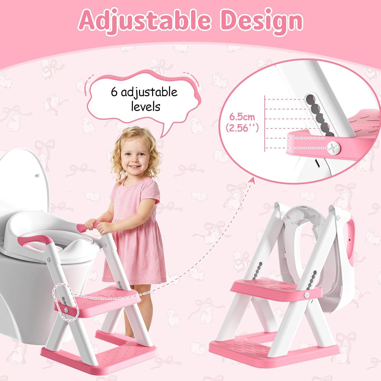 Potty Training Toilet Seat with Steps, 2-in-1 Toddler Toilet Seat for Boys Girls with Splash Guard Soft Anti-Slip Pad,Grey