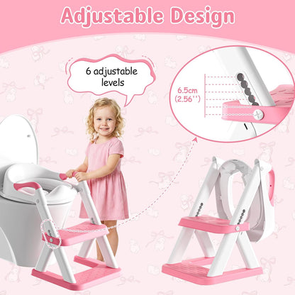 Potty Training Toilet Seat with Steps, 2-in-1 Toddler Toilet Seat for Boys Girls with Splash Guard Soft Anti-Slip Pad,Grey
