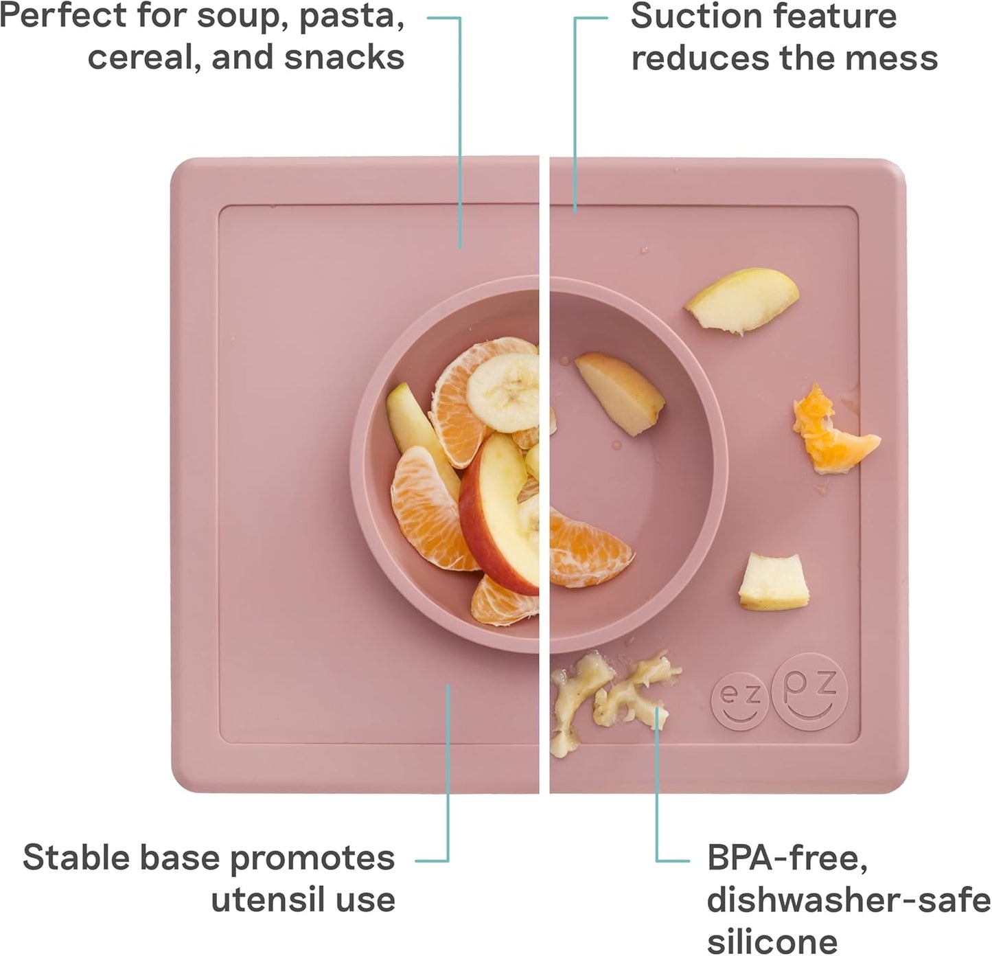 ezpz Happy Bowl - 24 Months + (Sage) - 100% Silicone Suction Bowl with Built-in Placemat – Dishwasher Safe