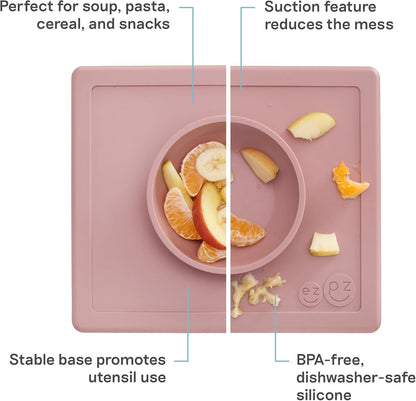 ezpz Happy Bowl - 24 Months + (Sage) - 100% Silicone Suction Bowl with Built-in Placemat – Dishwasher Safe