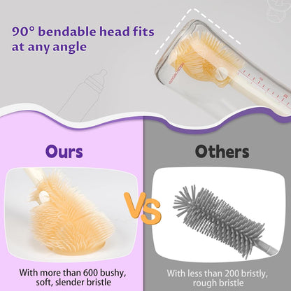 VOOWO Baby Bottle Brush & Drying Rack, Portable Travel Kit - Silicone Bottle & Nipple Brush Set, Straw Cleaner (Purple)
