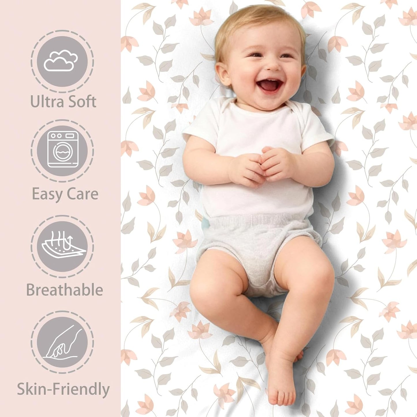 4 Pack Stretchy Bassinet Sheets 20" x 33" Fit for Baby Delight, BCOL, Jimglo, Angelbliss, Maxi-COSI & Most Regular Size Bedside Sleeper- Soft Breathable Fitted Bassinet Sheets - Light Pink & Star